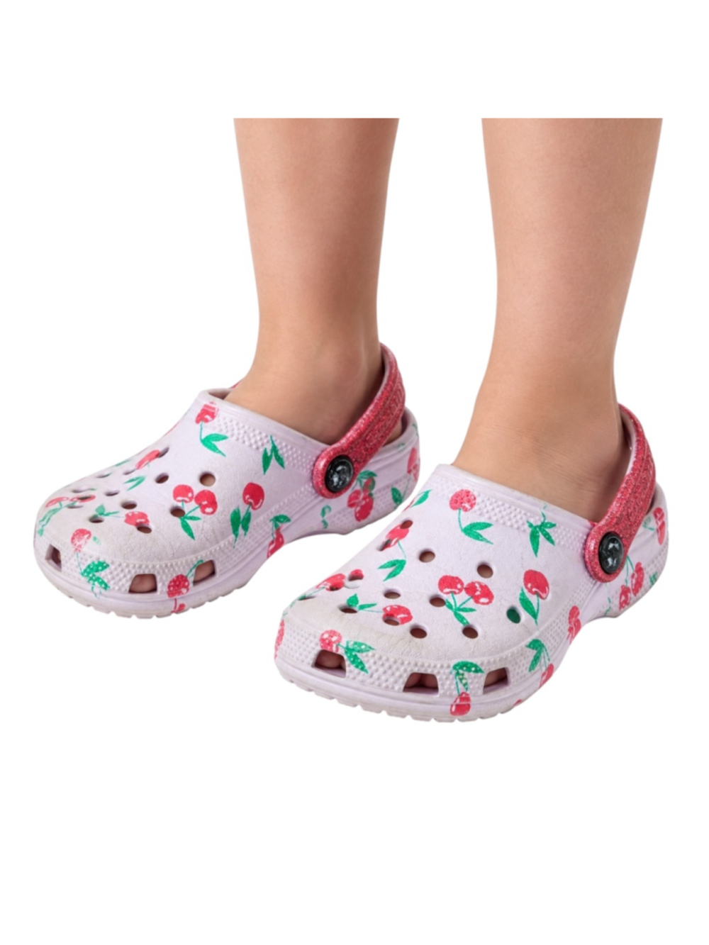 Crocs Classic Fresh Fruits Cherry Print Clogs Girls’ C10 Glitter Strap